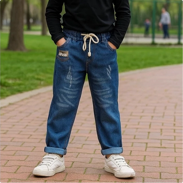 شلوار جین پسرانه آبی مدل مام استایل